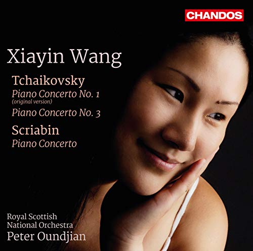 CD cover featuring pianist Xiayin Wang, Tchaikovsky and Scriabin concertos.