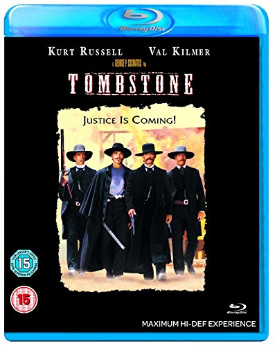 Blu-ray cover for the film Tombstone featuring four men in western attire.