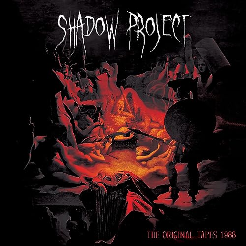 Album cover for “Shadow Project - The Original Tapes 1988” with a fiery scene.
