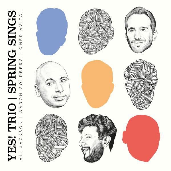 CD cover with illustrated portraits of three musicians and geometric shapes.