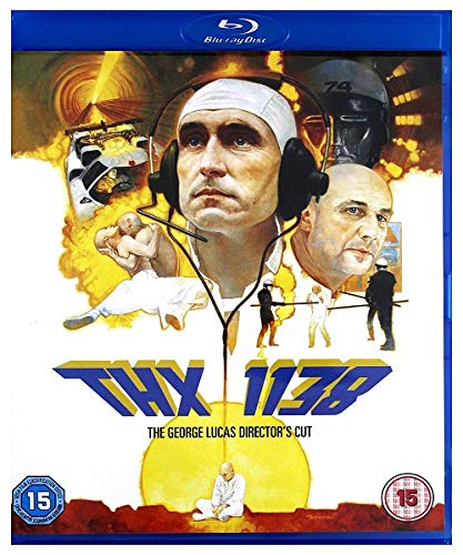 Thx 1138" Blu-ray cover featuring a man with headphones and futuristic imagery.