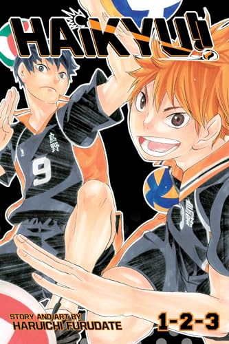 Manga cover showing two volleyball players in black and orange uniforms on black background.