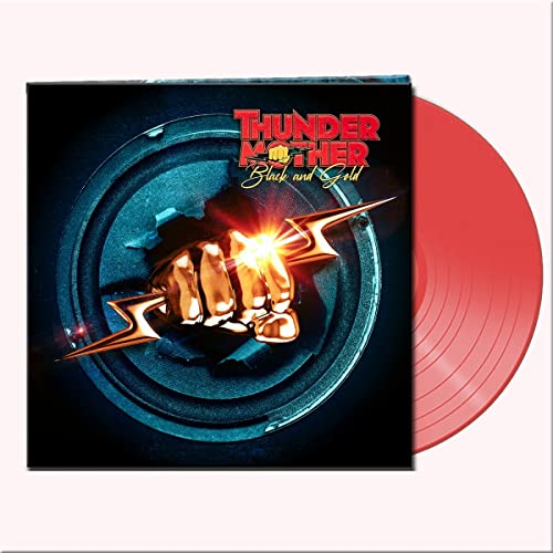 Thundermother "Black and Gold" vinyl record with red disc beside cover.