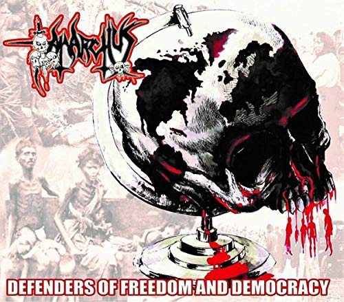 CD cover: Skull-shaped globe with dripping red paint, distressed background.