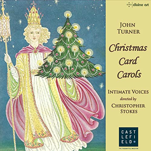CD cover: woman in gown holding a Christmas tree, text “John Turner Christmas Card Carols”.