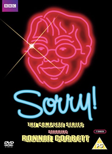 DVD cover for the Sorry! complete series featuring a neon outline of Ronnie Corbett.