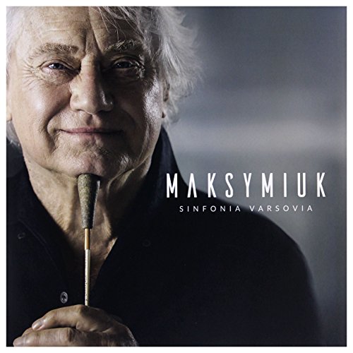 Portrait of a conductor, Maksymiuk, with Sinfonia Varsovia album title.