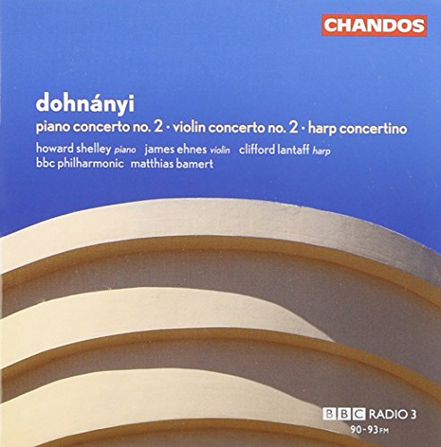 CD cover for Dohnányi concertos, blue background with gold wave design.