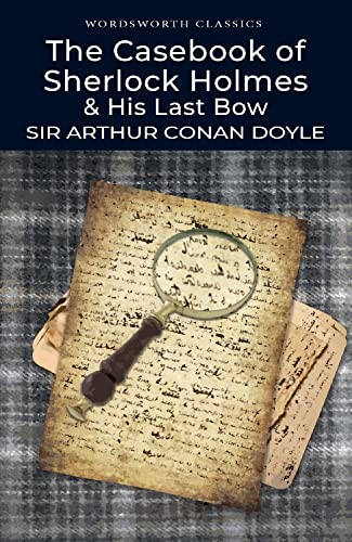 Book cover showing a magnifying glass over aged parchment on a grey plaid background.