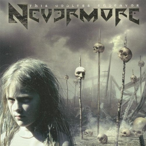 CD cover: girl with long hair, skulls in a desolate landscape.