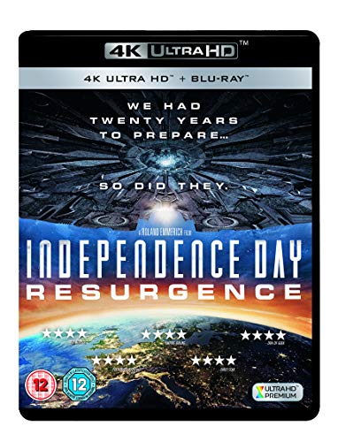 Independence Day: Resurgence" Blu-ray cover with spaceship and Earth imagery.