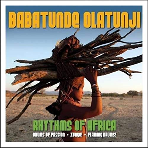 CD cover for Babatunde Olatunji’s “Rhythms of Africa” featuring a drummer.