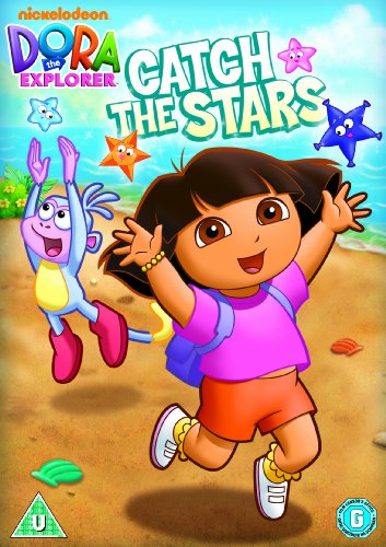 Dora and Boots reaching for colorful stars on a DVD cover.