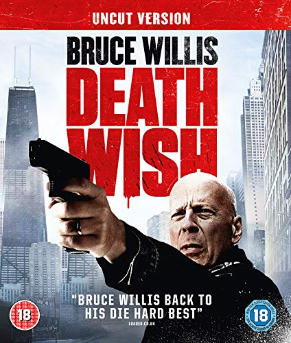 DVD cover for "Death Wish" featuring Bruce Willis holding a gun.