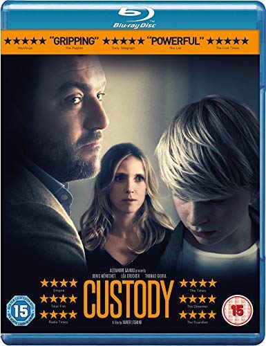 Blu-ray cover for the drama film "Custody" featuring a man, woman, and boy.