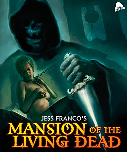 Horror movie poster featuring a hooded figure, a chained woman, and a hammer.