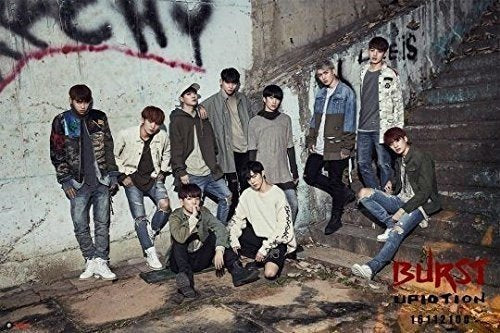 UP10TION group portrait for the "Burst" album, urban graffiti background.