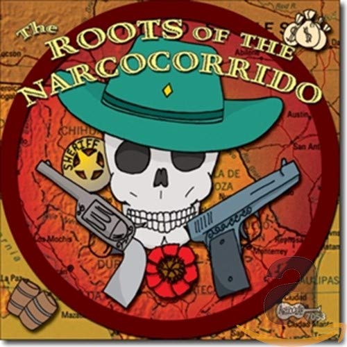Skull wearing a cowboy hat with crossed revolvers and a map background.