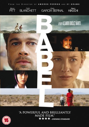 DVD cover for “Babel” featuring portraits of Brad Pitt, Cate Blanchett, and others.