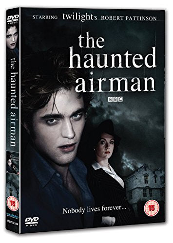 DVD cover for "The Haunted Airman" featuring Robert Pattinson and a ghostly figure.