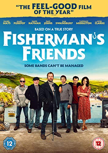 Fisherman's Friends" DVD cover featuring a coastal town and group portrait.