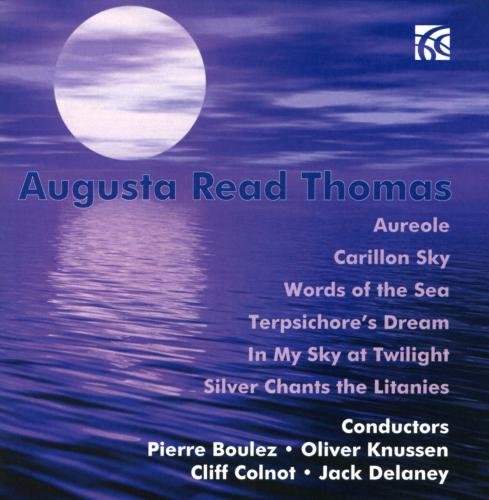 CD cover for Augusta Read Thomas orchestral works with a moonlit seascape.