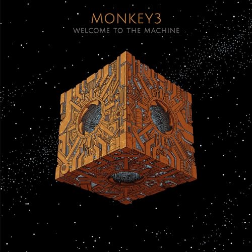 CD cover art: isometric orange mechanical cube against a starry background.