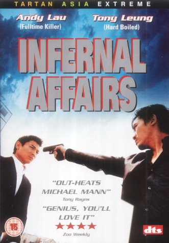 DVD cover for "Infernal Affairs" featuring two men with guns.