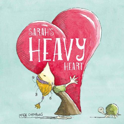 Illustration of a girl struggling to hold a large, red heart.