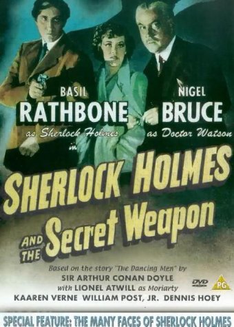 DVD cover for "Sherlock Holmes And The Secret Weapon" starring Basil Rathbone.