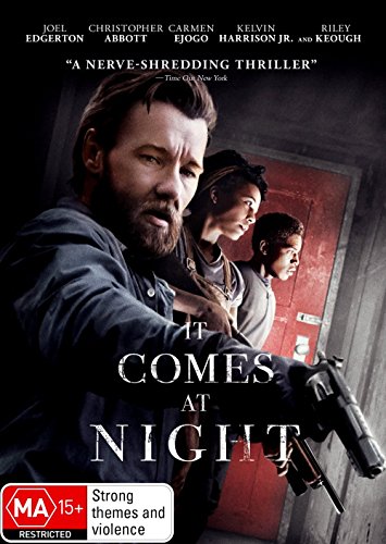 Blu-ray cover for horror film "It Comes At Night" with tense figures.