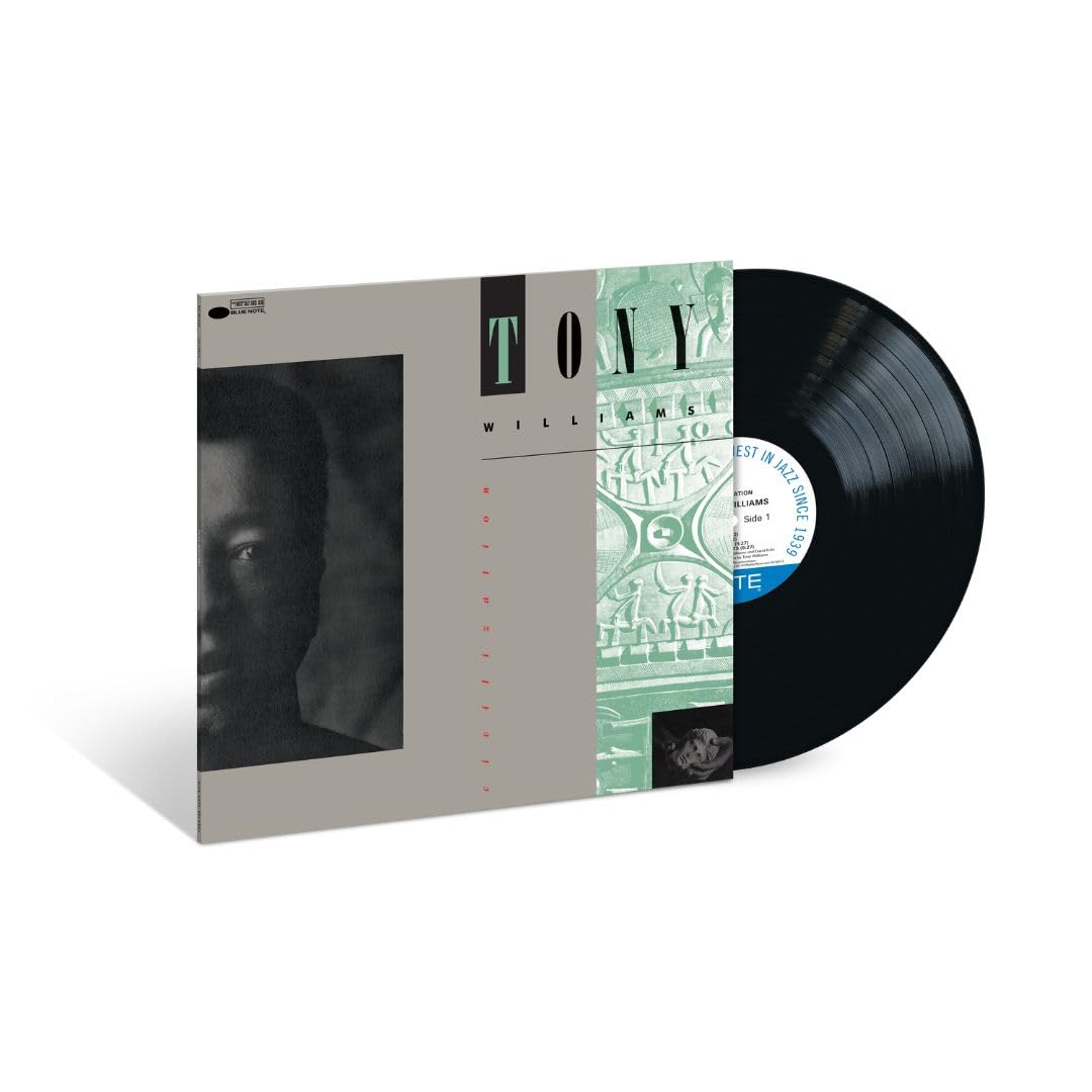Tony Williams’ “Civilization” vinyl record with portrait and abstract design.