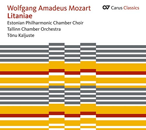 CD cover for Mozart’s Litaniae, featuring abstract yellow and gray stripes.