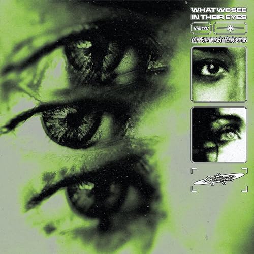 Close-up of eyes with green textures, album art for "Knives.