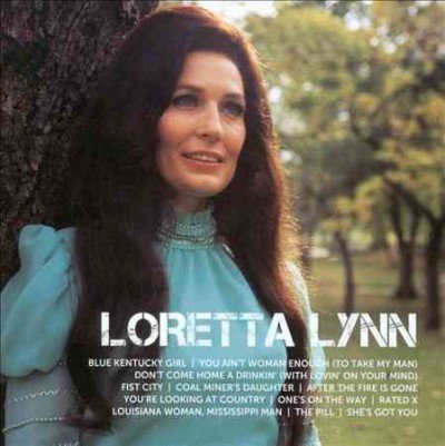 CD cover featuring Loretta Lynn, a country music singer, in a blue dress.
