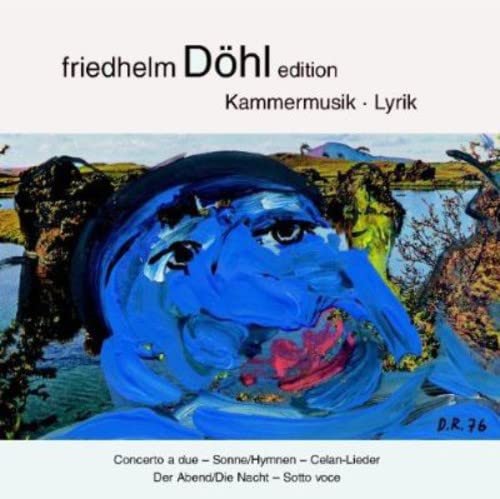 CD cover featuring a blue abstract portrait with landscape background.