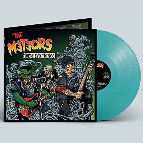 Vinyl record for The Meteors’ “These Evil Things” with horror artwork.