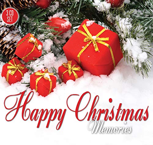 CD cover with red gifts, snow, and festive “Happy Christmas Memories” text.