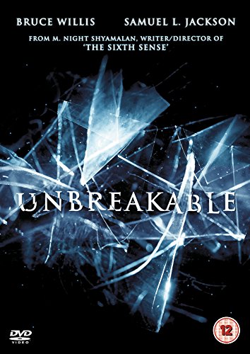Unbreakable" DVD cover featuring shattered glass and the film's title.