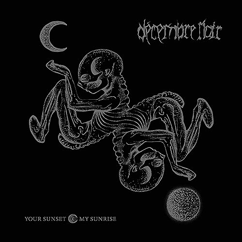 Black and white album cover with skeletal figures, crescent moon, and sun.