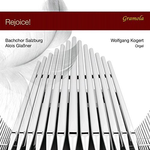 CD cover for "Rejoice!" featuring organ pipes and text details.