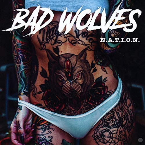 Album cover featuring a tattooed torso with a wolf design and Bad Wolves text.