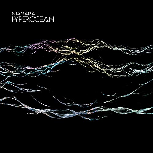 Black album cover with colorful, layered wave-like lines and white text.