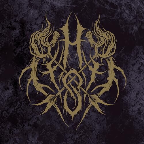 Dark album cover with ornate, golden band logo and fiery, crossed arrows.