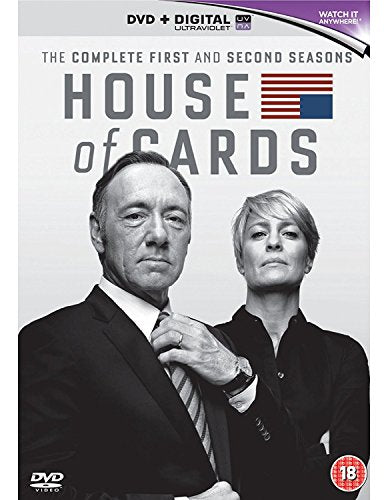 āHouse of Cardsā Seasons 1 & 2 DVD cover with Kevin Spacey and Robin Wright.