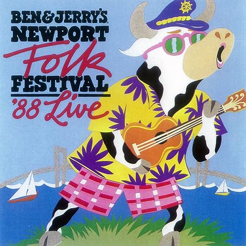 CD cover: cartoon cow playing ukulele, Newport Folk Festival '88.
