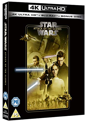 Star Wars: Attack of the Clones" Blu-ray case with characters and ships.