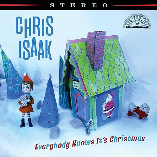 Chris Isaak album cover with a whimsical illustrated winter scene.