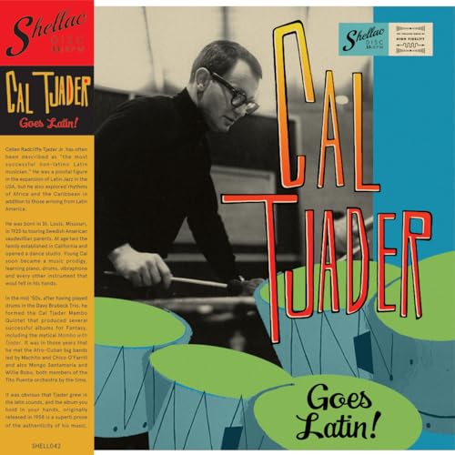 Vinyl record cover: Cal Tjader, "Goes Latin!", featuring a portrait and drums.