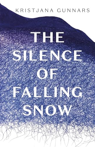 Book cover: dark blue and white abstract design, title "The Silence of Falling Snow".